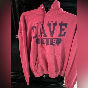 Mark Twain Cave, red hoodie.
